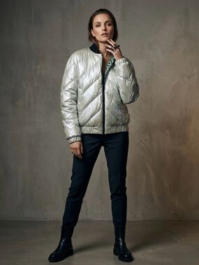 NOIZE Iridescent Metallic Puffer Bomber Jacket - Size M